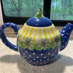 Vintage Blue and Yellow Floral Teapot Burton &Burton